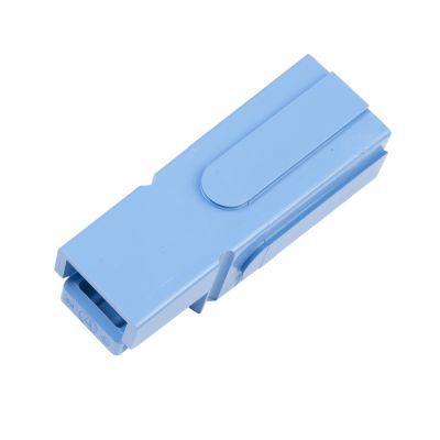 Blue Anderson Powerpole housing, 180 amp rated, designed for secure electrical connections in power applications.