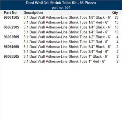 Dual Wall 3:1 Heat Shrink Kit with adhesive-lined tubes in assorted sizes and colors, totaling 66 pieces.