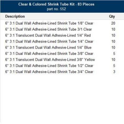 Translucent heat shrink tubing kit with 83 adhesive-lined pieces in various colors and sizes, ideal for insulation needs.