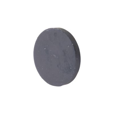 Rubber push-in bumper, circular design, black, ideal for cushioning applications; fits seamlessly into surfaces.