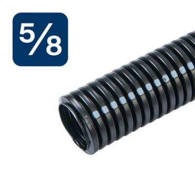 Black high-temp non-split loom tubing in corrugated design, ideal for organizing and protecting wiring from heat.