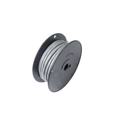 Shielded wire spool with two conductors, showcasing coiled cable on a black reel for electrical applications.