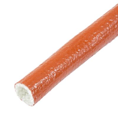 Red silicone jacketed fiberglass sleeving, ideal for high-temperature applications, with a smooth, durable surface.