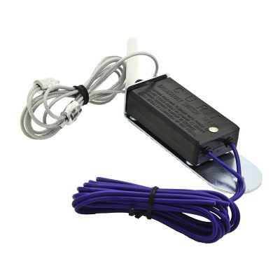 Trailer breakaway switch with black casing, pin, and looped cable, designed for safety in towing applications.