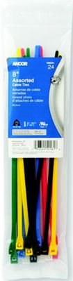 Cable Tie, Standard, 8″, Assorted Colors, 24pc