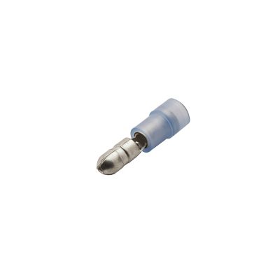 Blue nylon and brass sleeve bullet connector, male, for 16-14 gauge wires.