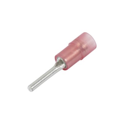 Red nylon and brass pin terminal for 22-18 gauge wiring, featuring a sleek design and durable materials.