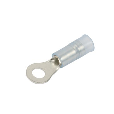 Blue nylon and brass sleeve ring terminal with 8 stud design, suitable for 16-14 gauge wire connections.