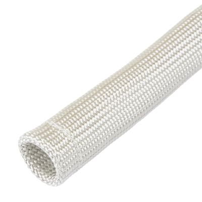 Natural-colored braided sleeve, Techflex Insultherm spark plug boot insulator, shown with textured surface close-up.