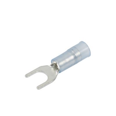 Blue nylon and brass narrow block spade terminal, ideal for electrical connections, featuring a 10 stud design.