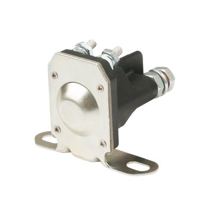 Insulated black plastic solenoid with metal top and dual studs, designed for continuous duty applications.