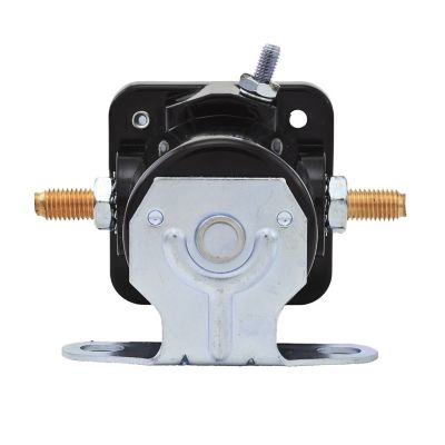 Grounded plastic solenoid with dual brass terminals and metal mounting bracket, ideal for SPST 12V applications.