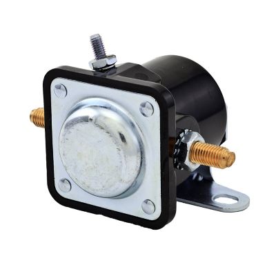 Grounded Intermittent Solenoid with metal casing, SPST, featuring copper terminals and mounting bracket, 12V.
