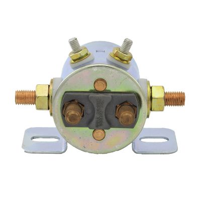 Insulated continuous solenoid switch, DPST, with dual terminals and mounting brackets, suitable for 12V applications.