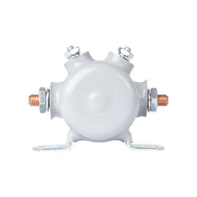 Weather-resistant solenoid switch with metal terminals and a durable insulated design for efficient electrical connections.