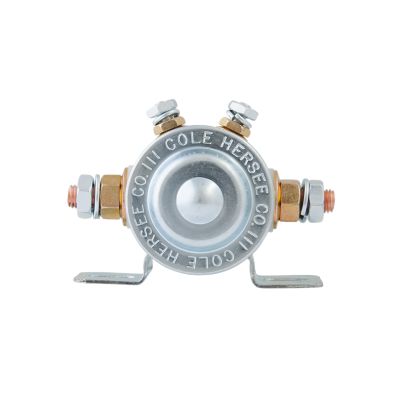 Cole Hersee insulated solenoid with metal housing and connectors, showcasing durable design and 12V SPST functionality.