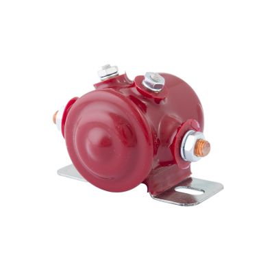 Red insulated solenoid with metal terminals and mounting bracket, Cole Hersee 24076, for automotive electrical systems.