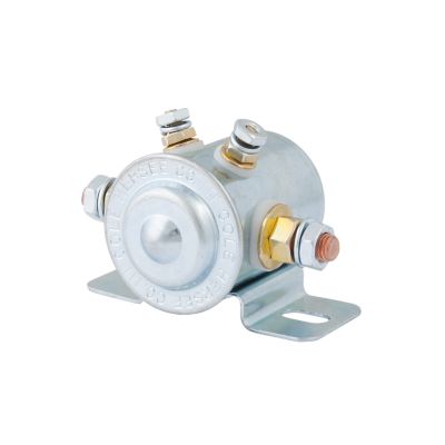Grounded intermittent solenoid with ignition coil terminal, featuring a metallic finish and SPST configuration.