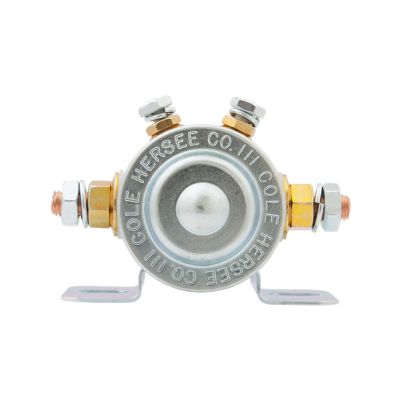 Insulated Continuous Solenoid Switch - SPST 12V with mounting brackets and terminals, ideal for automotive applications.