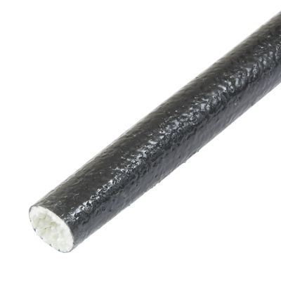 Black silicone fiberglass sleeving with textured, high-temp resistant surface.