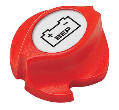 Red replacement knob dial for BEP battery switch on a white background