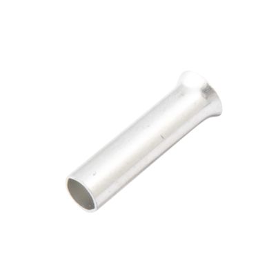Silver non-insulated wire ferrule with a cylindrical shape and smooth finish. Ideal for electrical connections.