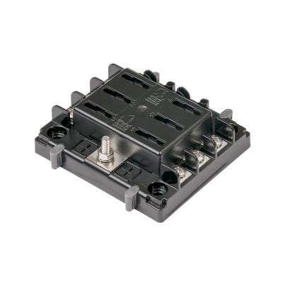 Black ATC/ATO fuse panel with cover, featuring six positions for efficient circuit management.