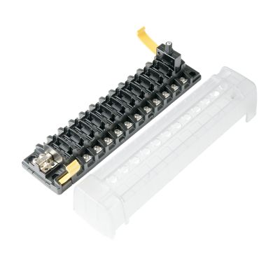 Blue Sea Systems CLB Circuit Breaker Block with 12 circuits, featuring a transparent cover and independent functionality.