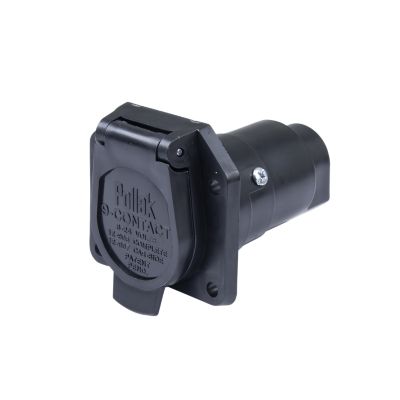 Pollak 9-way trailer connector, round pin nylon socket with durable black casing, ideal for secure electrical connections.