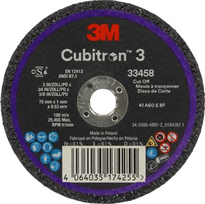 3M 33458 Cubitron™ 3 Cut-Off Wheel, Quantity: 5, 3" x .04" x 3/8"