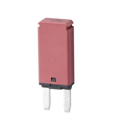 Red 10 Amp auto reset MINI¬Æ blade-style circuit breaker with dual metal prongs.