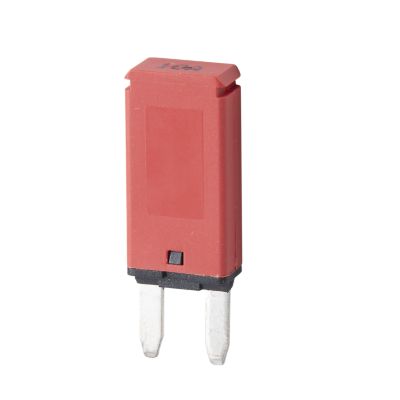 Red modified reset MINI circuit breaker, blade style, 10 amp, isolated on white background.