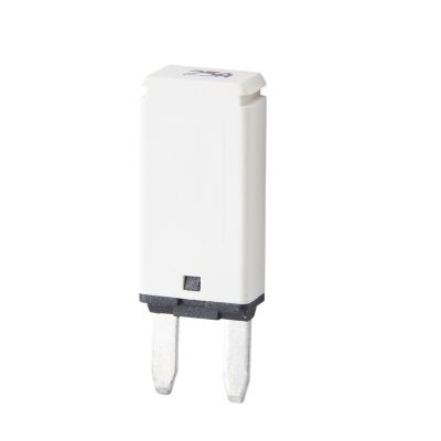 White blade style modified reset MINI¬Æ circuit breaker, 25 Amp, ideal for electrical safety and circuit protection.