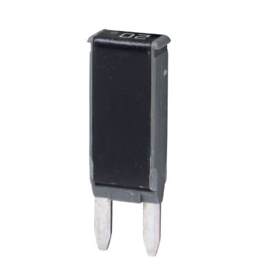 Black ATO/ATC circuit breaker with two metal prongs, used for electrical safety and protection in vehicles.
