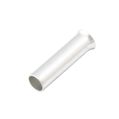 Silver non-insulated wire ferrule, cylindrical shape, ideal for 12-gauge wires, enhancing electrical connectivity.