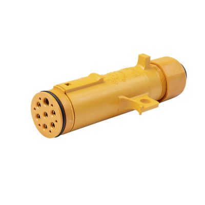 Yellow Cole Hersee 13-way tractor-trailer connector plug with durable construction and brand marking on the surface.