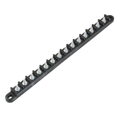 Eaton Bussmann terminal block with 14 zinc-plated steel studs for secure electrical connections, 30 Amp, 600V.