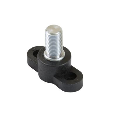 Black Eaton Bussmann standalone mount junction block with threaded metal stud and mounting holes.