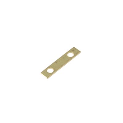 Littelfuse 86099-2 brass circuit breaker bus bar with two mounting holes for stud mount connections.