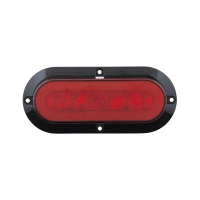Red oval LED stop, tail, turn light with 22 diodes, surface mount design, black trim, ideal for vehicle rear lighting.