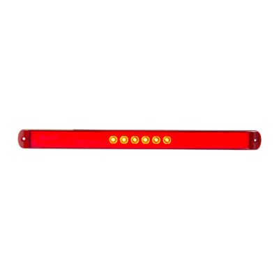 Red thinline stop, tail, turn light with multiple glowing LED diodes, suitable for vehicle signaling and safety.