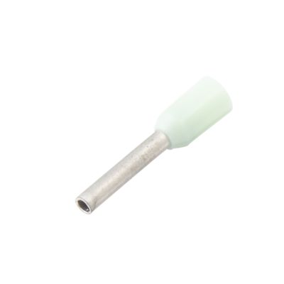 Turquoise insulated wire ferrule with metal pin, ideal for electrical connections and wiring applications.