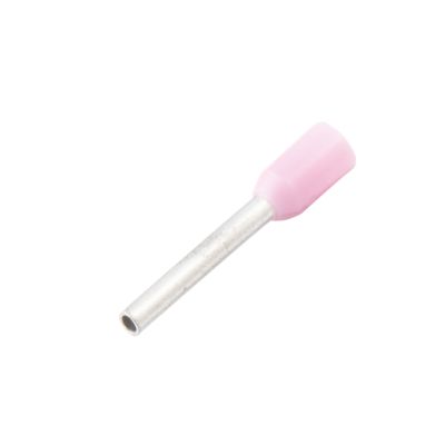 Pink insulated wire ferrule with a metallic pin, designed for secure electrical connections.