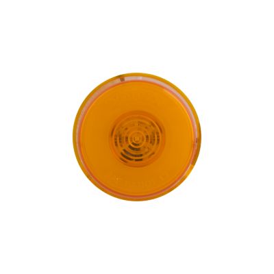 Round amber LED side marker light with a sealed circular design, ideal for enhancing vehicle visibility and safety.