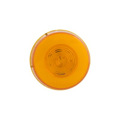 Round amber LED side marker light with sealed design, featuring circular patterns for enhanced visibility and durability.