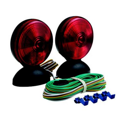 Magnetic mount towing light kit with red round lights, wiring, and connectors, designed for efficient vehicle signaling.