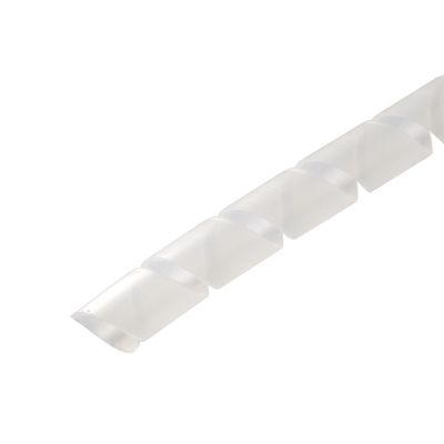 Translucent spiral loom sleeve with a coiled design, ideal for cable management and protection.