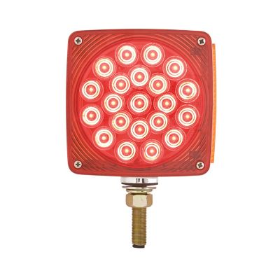 Square LED pedestal mount light in red, featuring multiple bright circular LEDs, ideal for enhanced visibility and safety.