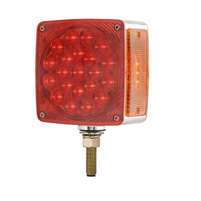 LED pedestal mount light, square dual face, red and yellow for driver side with visible threads and washer included.