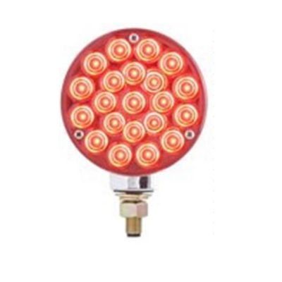 Round dual face LED pedestal light with red and yellow lenses by Optronics, featuring a sleek, modern design.